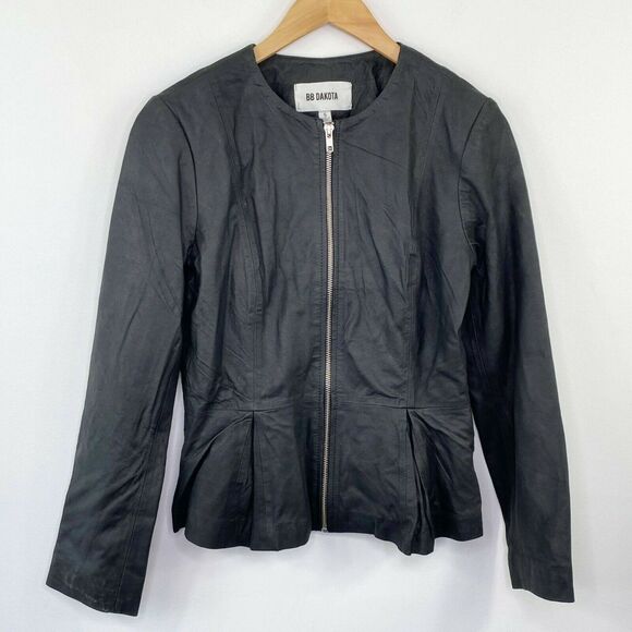 BB Dakota Clary Black Lamb Leather Full Zip Jacket Women's Size Small S - Picture 1 of 10